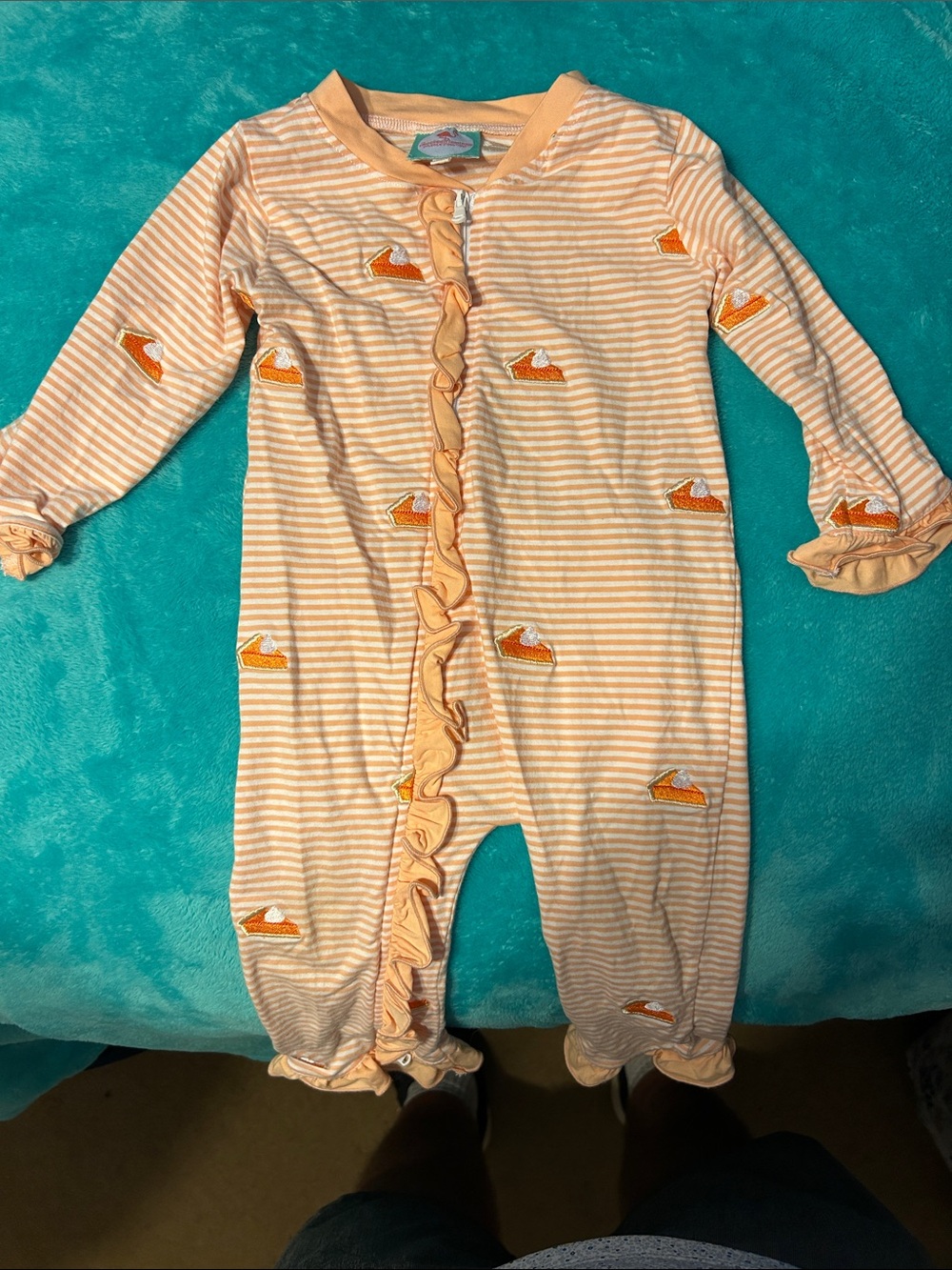 Pumpkin Pie Striped Ruffle Pajama (on back sweet as pie)